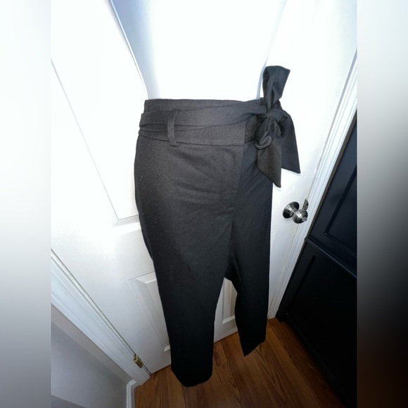 NWT Loft Women’s 6 Black Knit Straight Leg Mid Rise Trouser Dress Pants S Belt - Picture 2 of 12